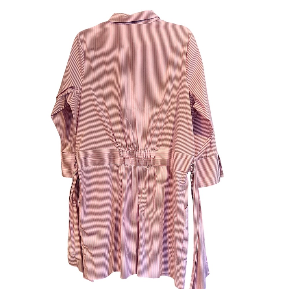 Gretchen Scott Pink and White Striped Shirt Dress XL 3/4 Sleeve Belted Pockets - Picture 3 of 13